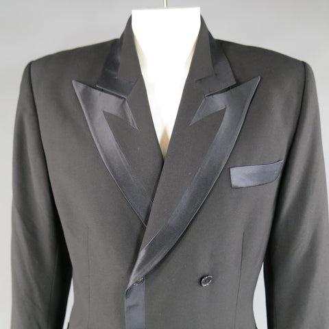 RICHARD TYLER 42 Black Satin Trim Double Breasted Satin Trim Peak Lapel Tuxedo
