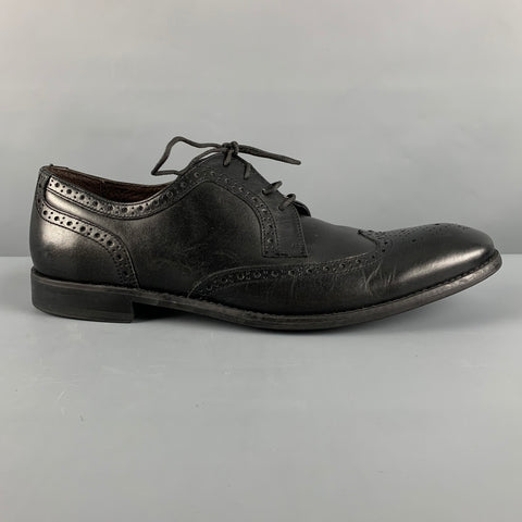 JOHN VARVATOS * U.S.A. Size 10.5 Black Perforated Leather Wingtip Lace Up Shoes