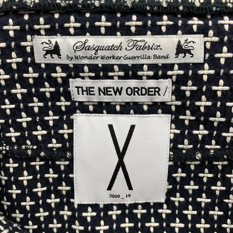 SASQUATCHfabrix Size L Navy & White Woven Cotton Hooded Jacket