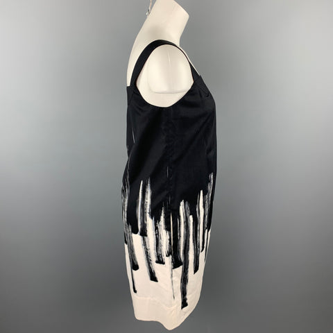 VINCE Vestido tipo jersey de algodón con bloques de color blanco y negro talla 4
