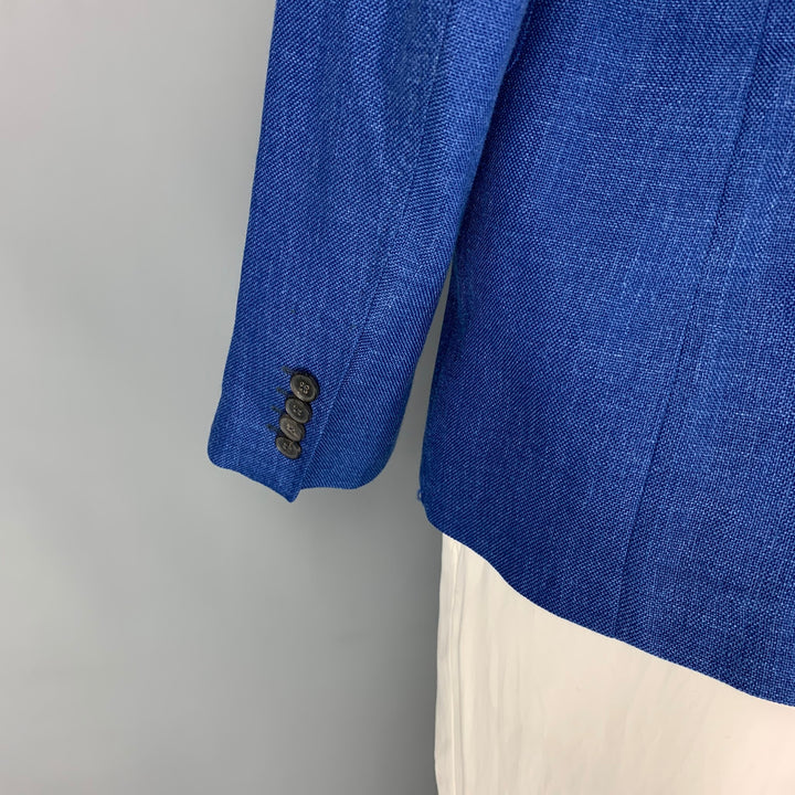 PAUL SMITH The Byard Size 44 Short Blue Woven Wool / Silk Notch Lapel Sport Coat