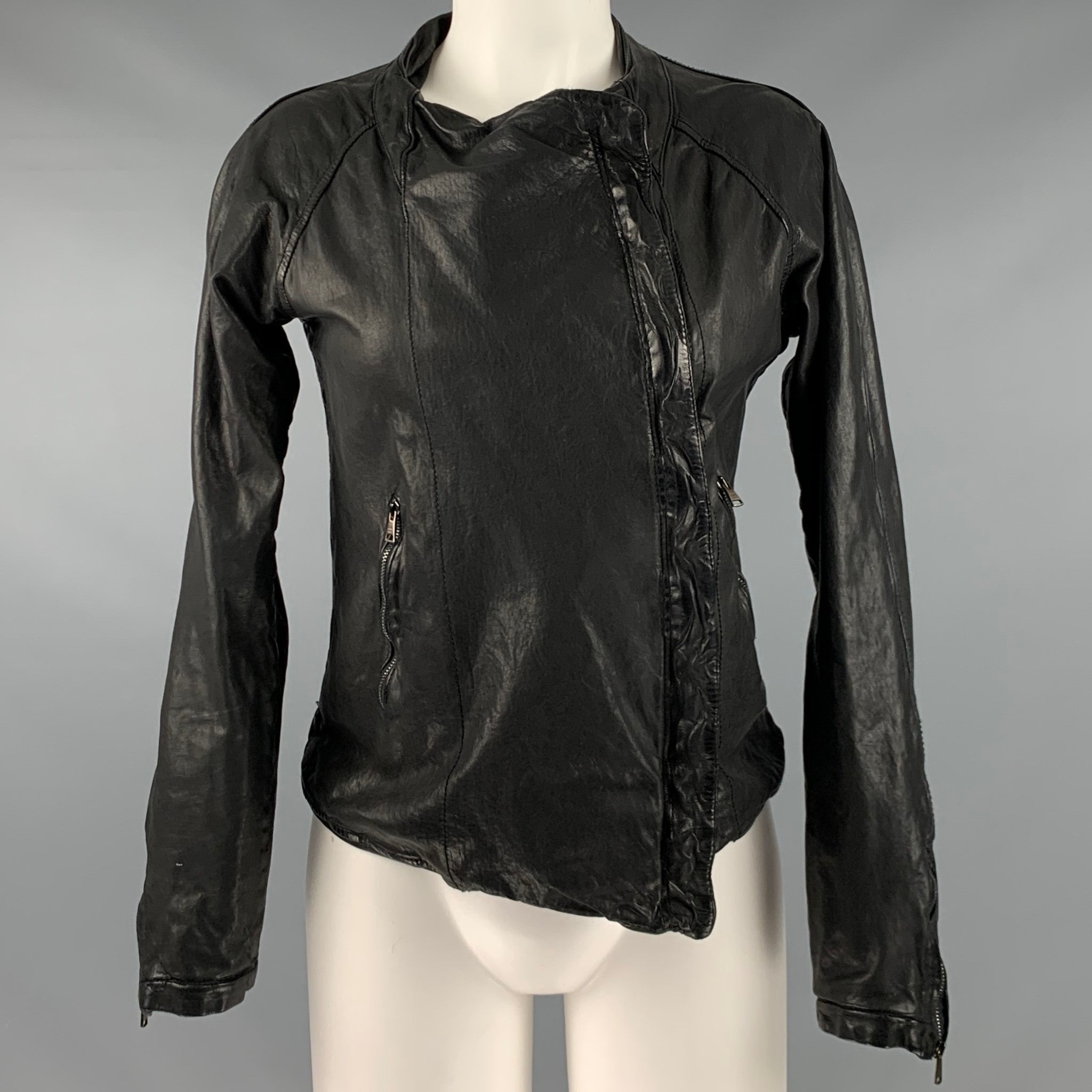 GIORGIO BRATO Size 6 Black Leather Zip Up Jacket (Outdoor) – Sui
