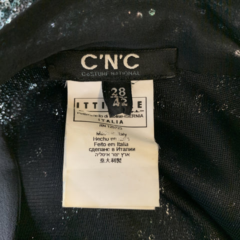 C'N'C by CoSTUME NATIONAL Size 6 Blue & Silver Sequin Black Bow Collar Dress