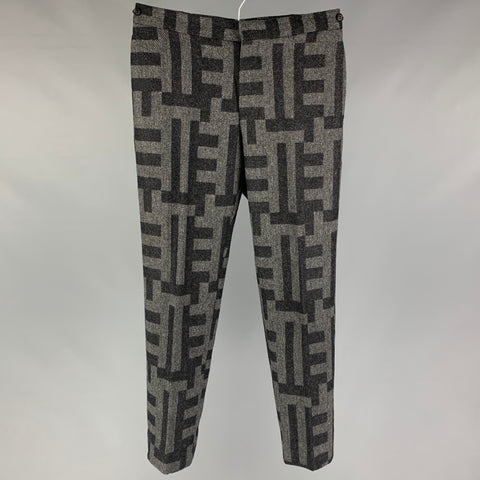 E. TAUTZ Size 32 Grey Charcoal Pattern Wool Zip Fly Dress Pants