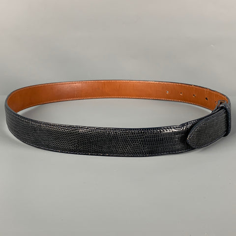 PAT AREIAS Waist Size 32 Navy Textured Lizard Leather Belt Strap