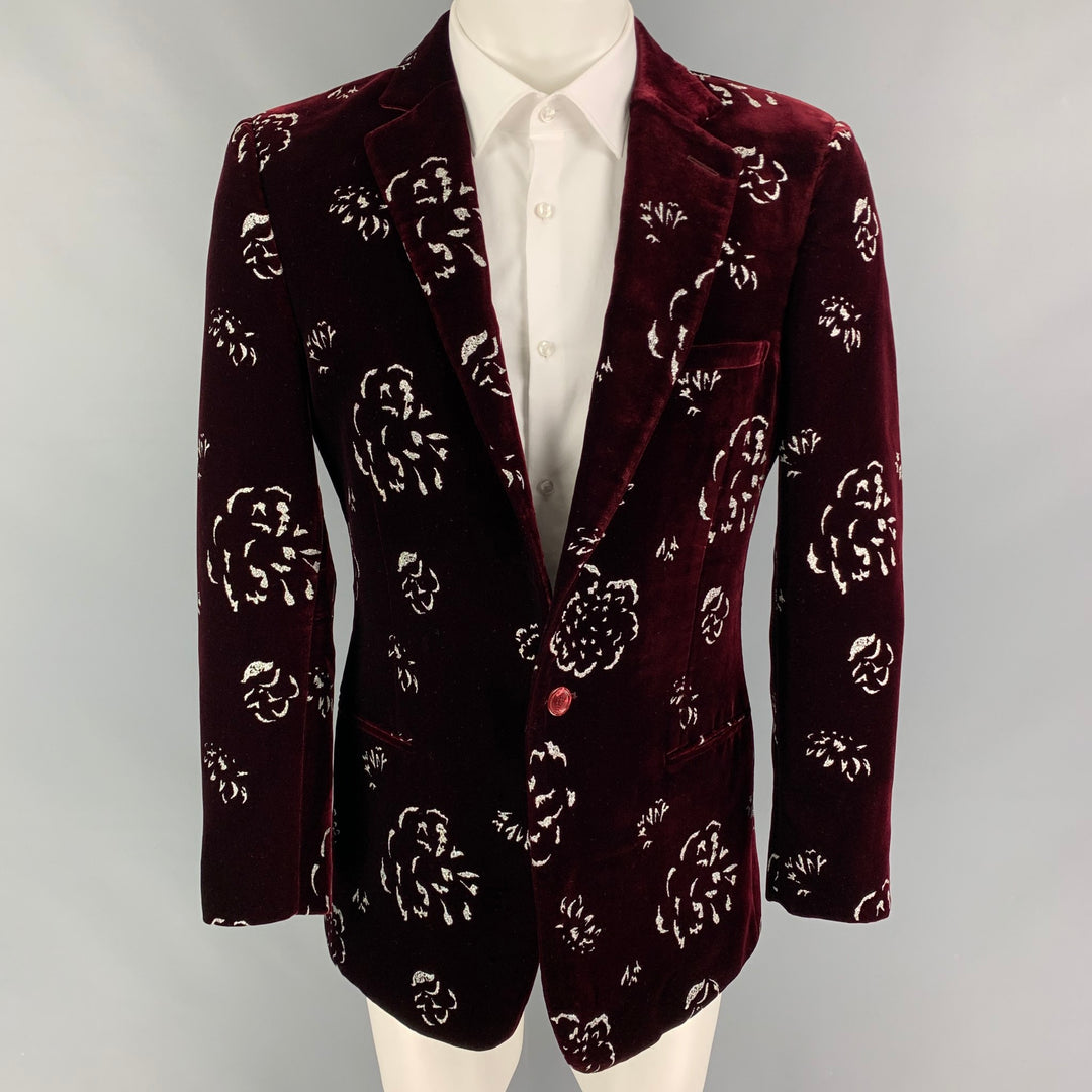 ALEXANDER MCQUEEN FW 16 Size 42 Burgundy Silver Print Viscose Sport Coat