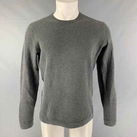 THEORY Size M Grey Waffle Knit Cotton Crew-Neck Pullover