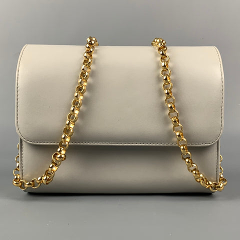 Vintage SALVATORE FERRAGAMO Light Gray Leather Gold Strap Handbag