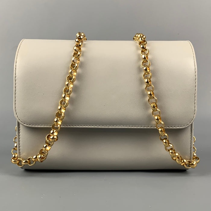 Vintage SALVATORE FERRAGAMO Light Gray Leather Gold Strap Handbag