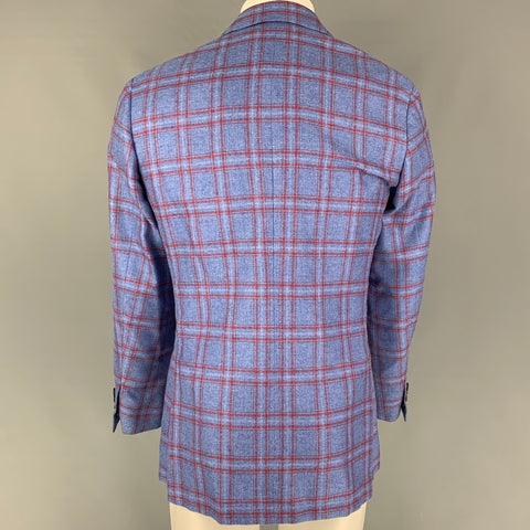 CANALI Size 40 Regular Blue Red Plaid Silk Cashmere Sport Coat