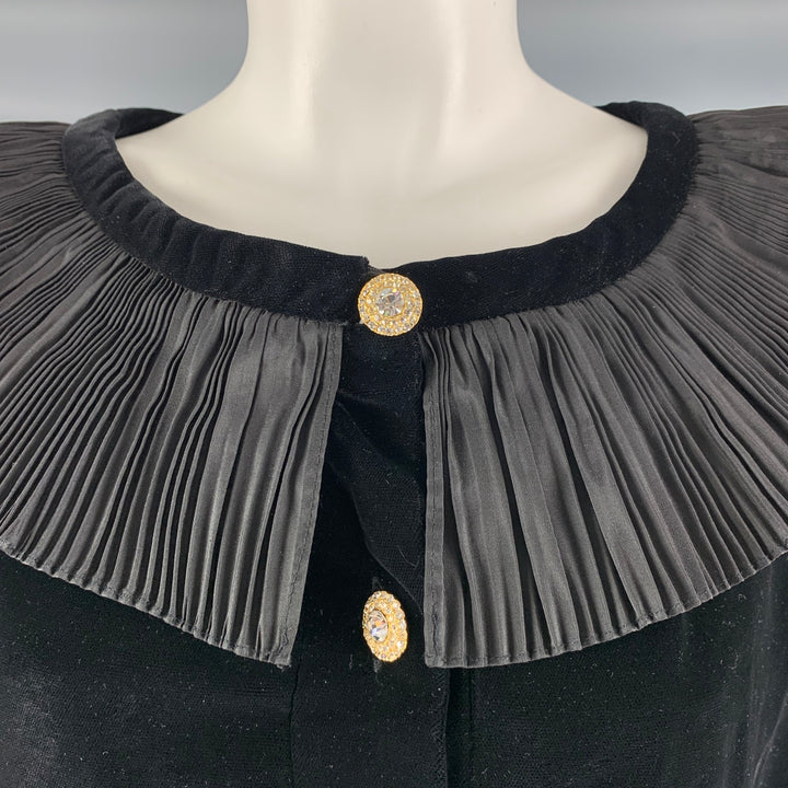 GIVENCHY Size 6 Black Viscose  Rayon Ruffled Long Sleeve Dress Top