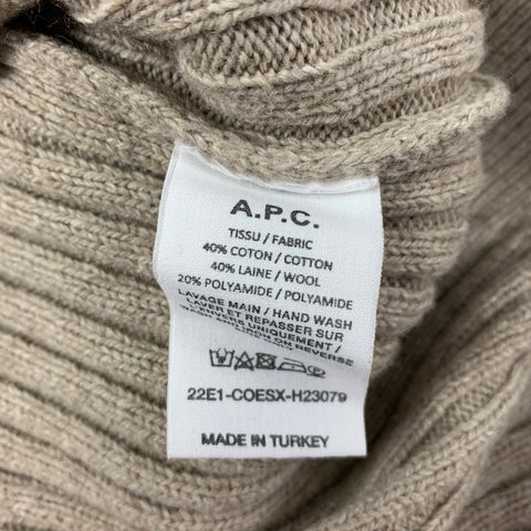 Pull à col rond en laine mélangée côtelée taupe taille M APC