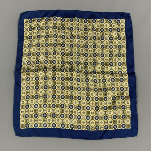 SUITSUPPLY Navy Green Abstract Floral Silk Pocket Square