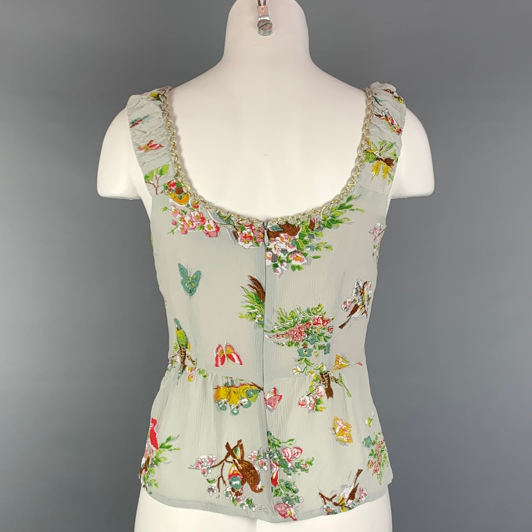 NANETTE LEPORE Size 4 Multi-Color Floral Silk Ruched Blouse