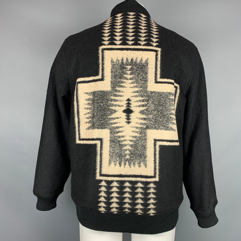 PENDLETON Size M Black & Beige Woven Wool Blend Snaps Jacket