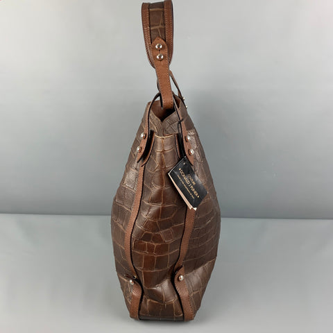 DONALD J PLINER Brown Embossed Leather Calf Tote Handbag