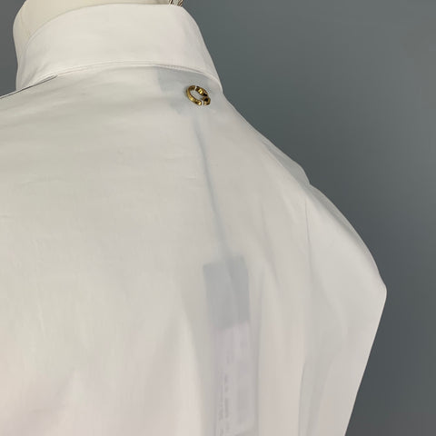 JUST CAVALLI Size S White Black Applique Cotton Long Sleeve Shirt