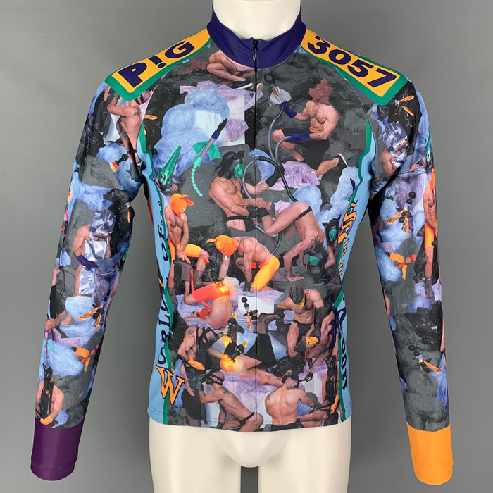 WALTER VAN BEIRENDONCK FW18 Size M Multi-Color Graphic Nylon Jersey Bike Top