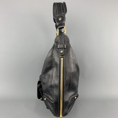 MARC JACOBS Black Leather Gold Tone Lock Zip Hobo Handbag