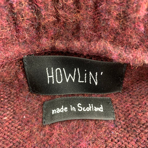 HOWLIN Size M Burgundy Knitted Wool Buttoned Cardigan Sweater