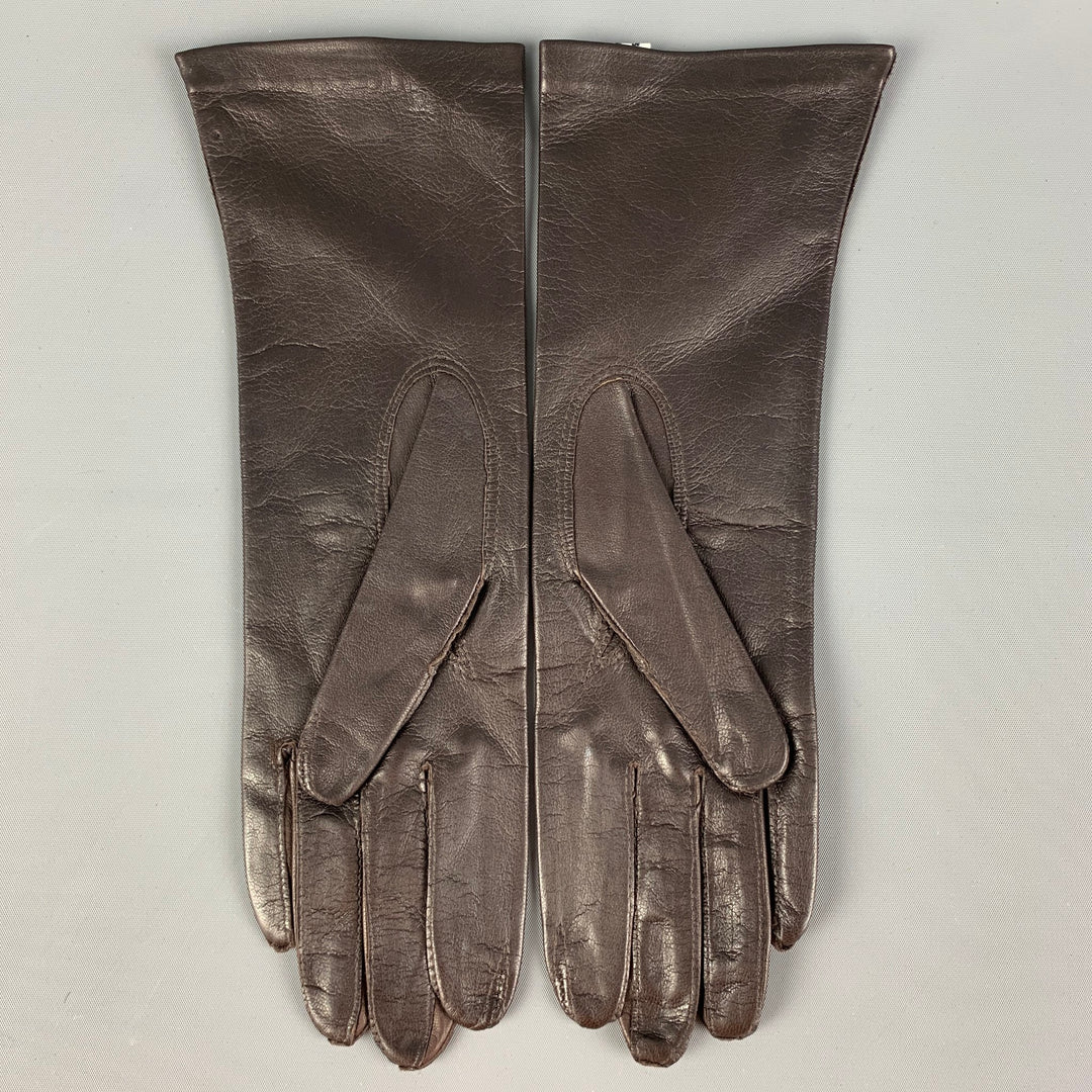 MADOVA Size 6.5 Dark Brown Leather Silk Gloves