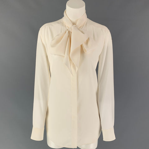 CELINE Size 6 Cream Crepe De Chine Silk Oversized Bow Blouse