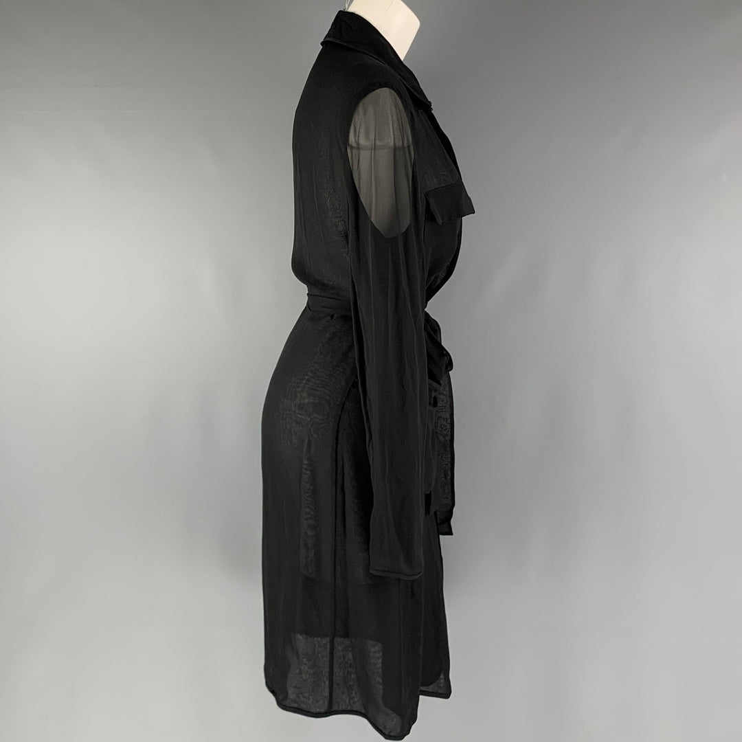 DIANE VON FURSTENBERG Size S Black See Through Belted Trench Coat