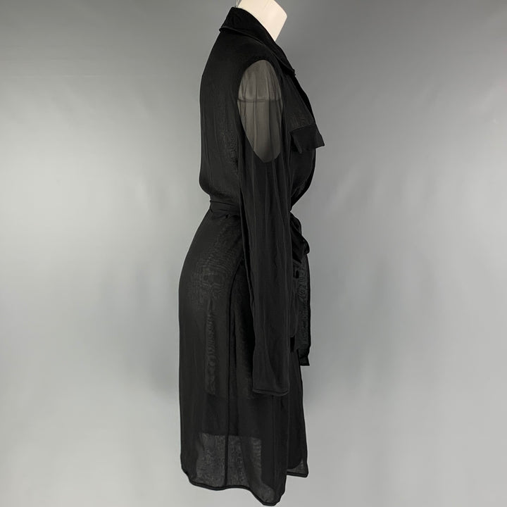 DIANE VON FURSTENBERG Size S Black See Through Belted Trench Coat