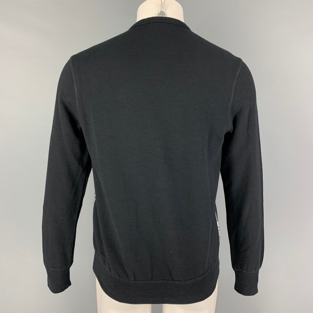 ALEXANDER MCQUEEN Size S Black Silver Plaid Silk Polyester Crew-Neck Pullover