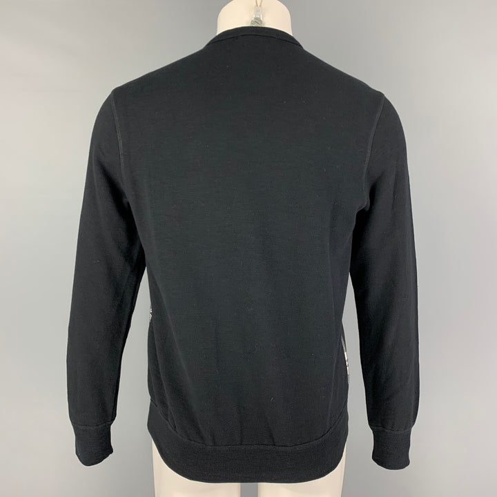 ALEXANDER MCQUEEN Size S Black Silver Plaid Silk Polyester Crew-Neck Pullover