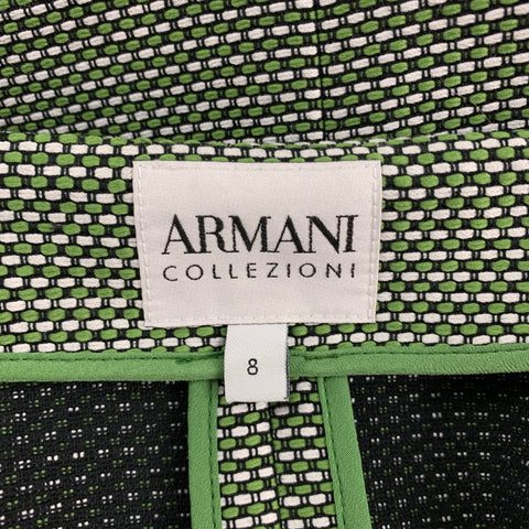 ARMANI COLLEZIONI Size 8 Green & White Woven Cotton / Polyester Jacket