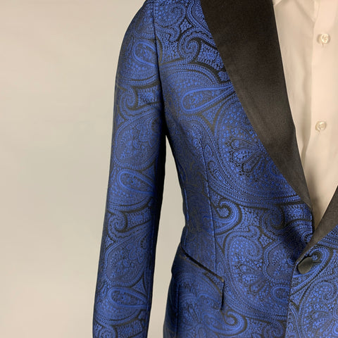 DSQUARED2 Size 38 Blue Black Jacquard Polyester Silk Sport Coat