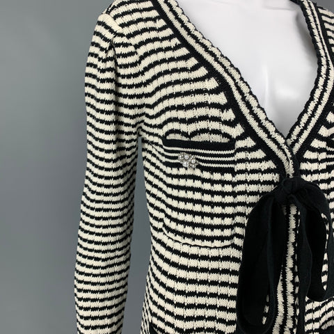 SELF-PORTRAIT Size 4 Black White Stripe Snaps Cardigan