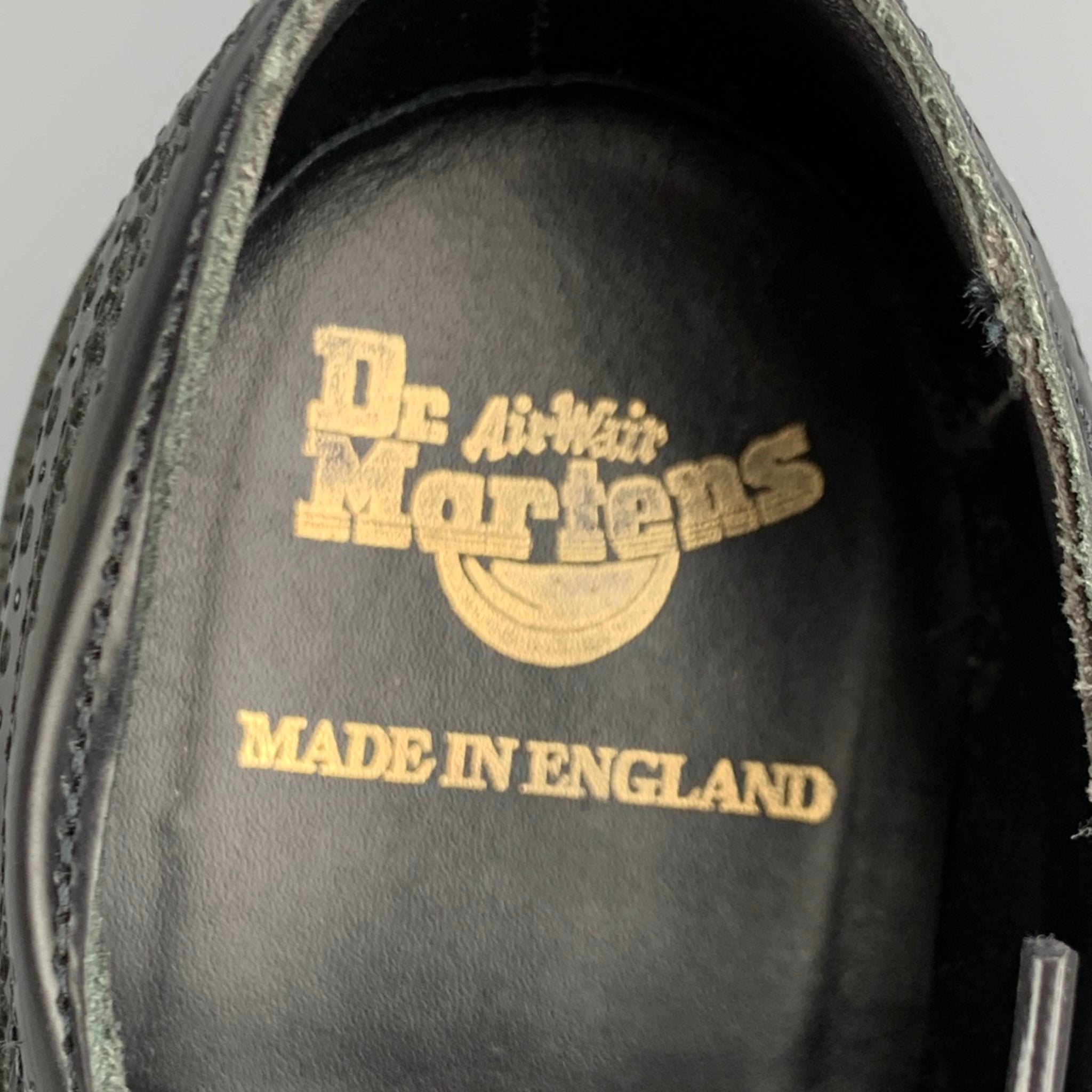 DR. MARTENS Size 8 Black Perforated Leather Wingtip Lace Up