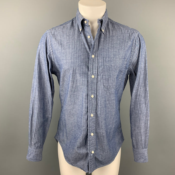 GITMAN VINTAGE Size M Indigo Herringbone Cotton Button Down Long Sleeve Shirt