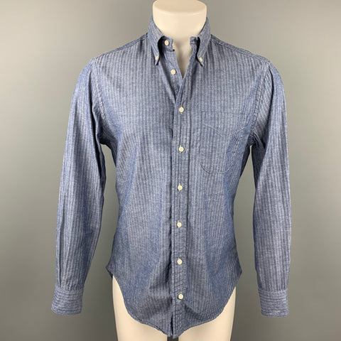 GITMAN VINTAGE Talla M Camisa de manga larga con botones de algodón en espiga índigo
