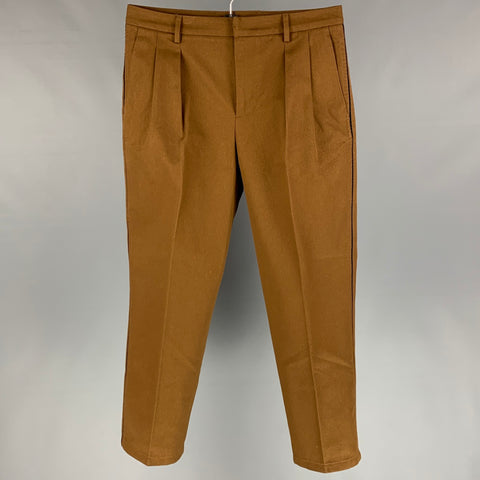 VALENTINO Size 32 Brown Cotton Pleated Wide Leg Dress Pants