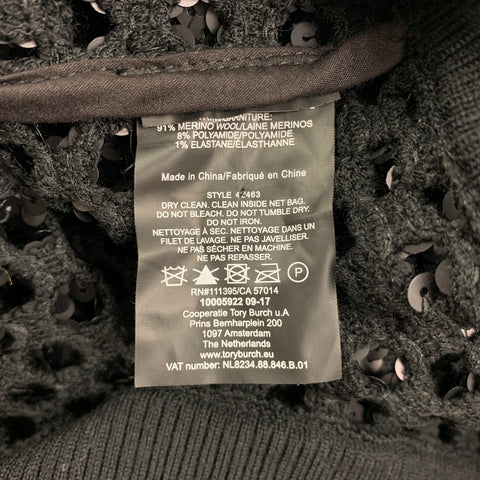 TORY BURCH Size XS Black Sequined Mesh Pullover