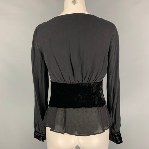 CINQ a' SEPT Size XS Black Rayon &  Silk V-Neck Blouse