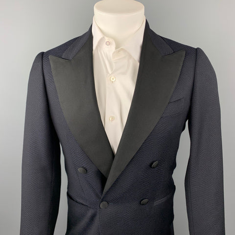 MASSIMO PIOMBO Size 34 Black on Black Herringbone Wool Sport Coat