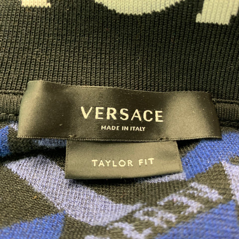 VERSACE Talla M Chaqueta con cremallera de algodón con logo negro y azul