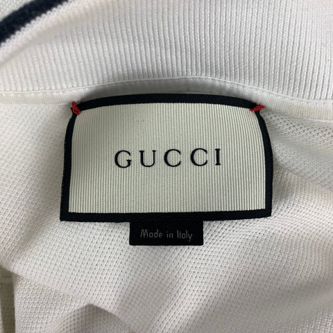 GUCCI Size M White Navy Bees & Stars Embroidery Short Sleeve Polo