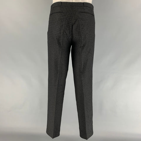ETRO Size 40 Black & Navy Jacquard Silk Blend Collarless Suit