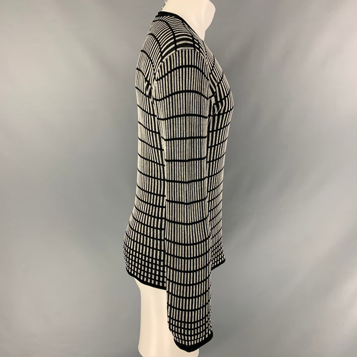 ARMANI COLLEZIONI Size M Black Stripe Silk Raw-Neck Grey Pullover