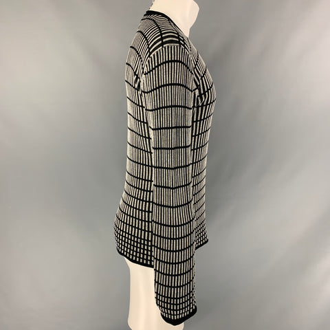 ARMANI COLLEZIONI Size M Black Stripe Silk Raw-Neck Grey Pullover