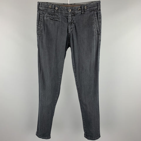 BARENA Taille 32 Pantalon décontracté en coton lavé au charbon de bois avec braguette zippée