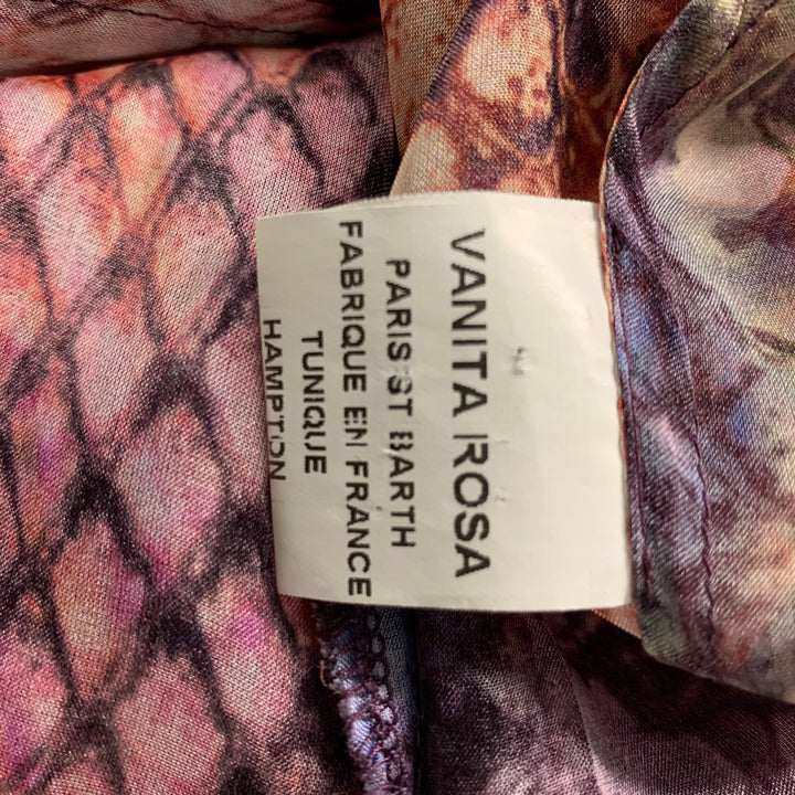 VANITA ROSA Size L Purple Multicolour Silk Snake skin print Ruffle Blouse