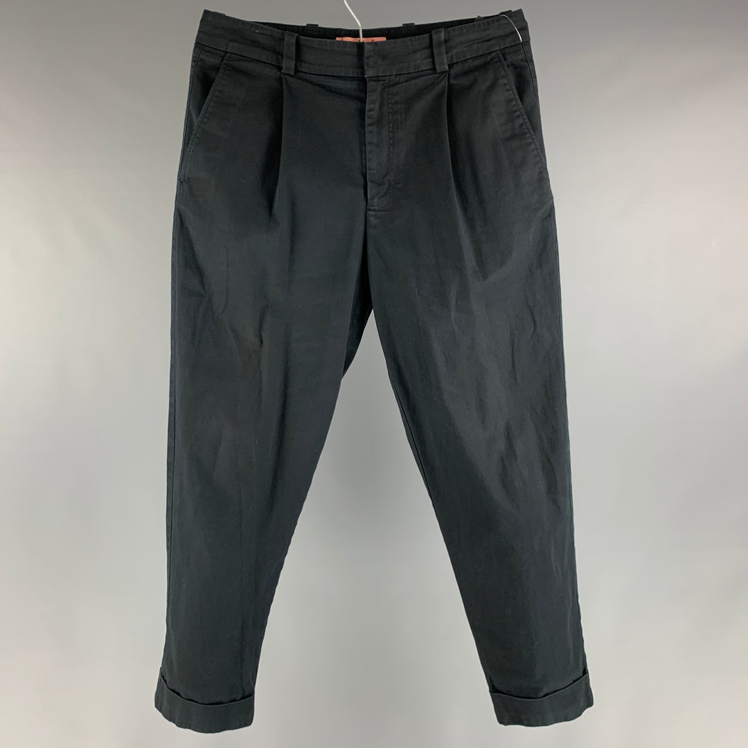 ACNE STUDIOS Size 32 Black Solid Cotton Elastane Pleated Dress Pants