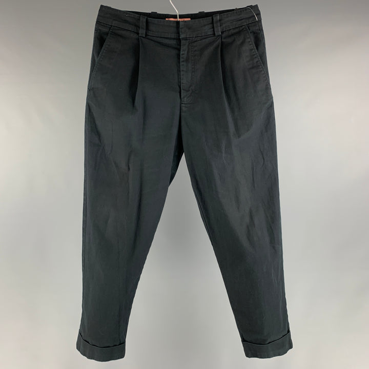 ACNE STUDIOS Size 32 Black Solid Cotton Elastane Pleated Dress Pants