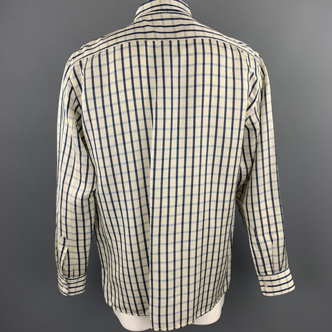 OUR LEGACY Size 42 Cream & Navy Plaid Cotton Patch Flap Pockets Shirt